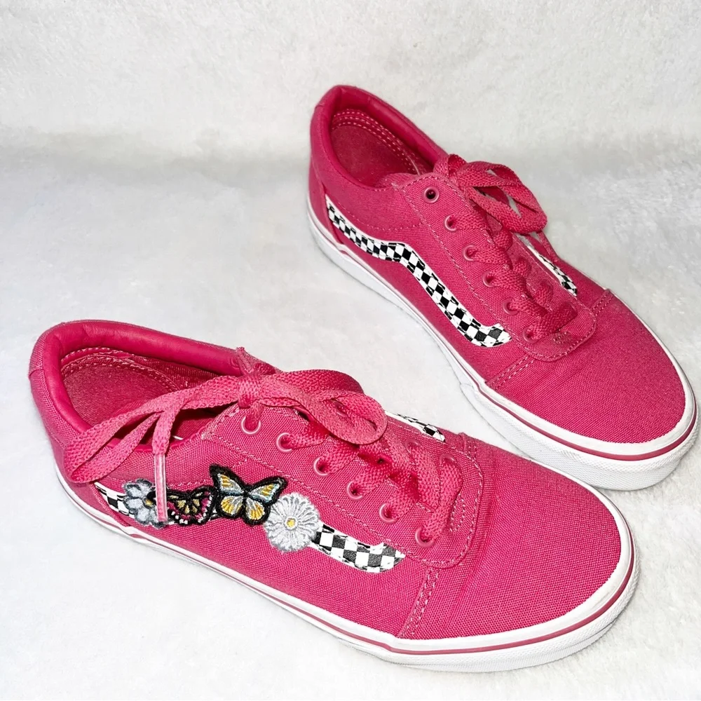 Vans Girls Sz 3 Pink Old School Skool Ward Butterflies Skate Shoes Sneakers Kids
